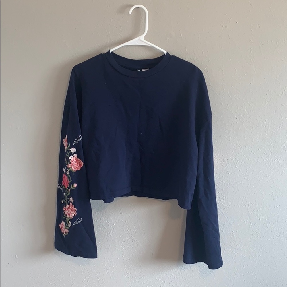 Divided Navy Blue Floral Long Sleeve Tee- Medium